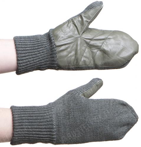 Swiss wool mittens with leather palm, surplus